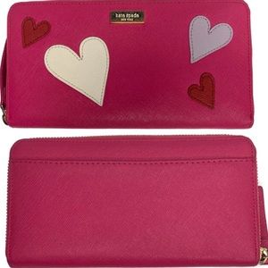 Kate Spade Pink Leather Full-Sized Zipper Accordion Wallet Hearts Truly Yours